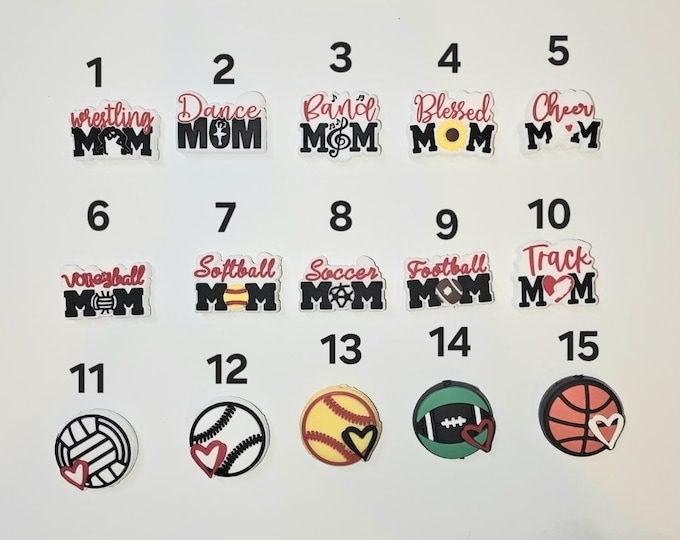Sports Silicone Focal Beads for Beadable Items: Mom Sports, Cheer, Band, Wrestling, Softball, Baseball, Track, Dance, Volleyball, Soccer
