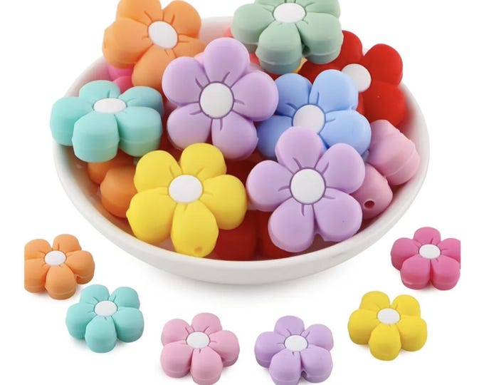 Daisy Silicone Focal Beads In Many Colors.  Get six focals for five dollars.
