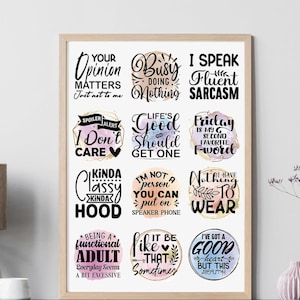 UV DTF Transfer Decal Sarcasm, Funny Bundles.  10 Decals for 6 Dollars