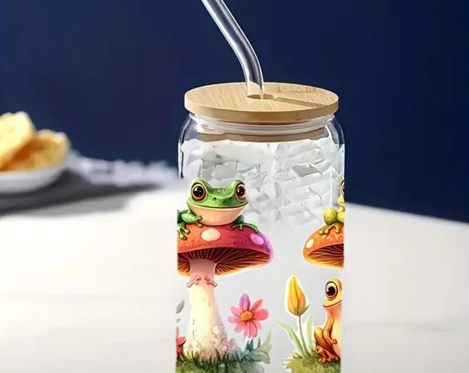 Cute frogs UV DTF Transfer Wraps for 16oz glasses, coffee mugs, water bottles and any hard surfaces.  This is for the wrap transfer only.