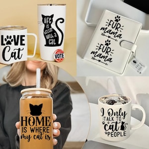 4pcs Cat Lover Design 16oz Glass Jar Transfer Paper - Sparkly UV DTF