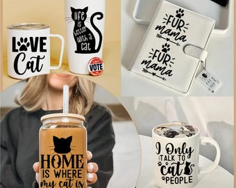4pcs Cat Lover Design 16oz Glass Jar Transfer Paper - Sparkly UV DTF