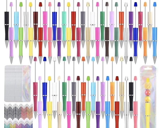 Beading Pen Plastic 20 count, variety of colors. Includes 20 black ink refills, storage bags, beadable pens for silicone beads, Doorables.