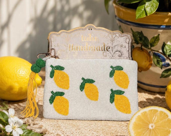 Handmade Beaded Viral Lemon Clutch Purse | Seed Bead Clutch Purse | zipper clutch | New With Tags | Coin Purse | Summer Wristlet