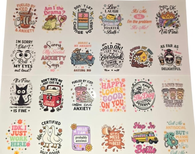 Funny UV DTF Rub-On Transfers, Humorous Mini Decals for Cups, Waterproof DIY Decoration