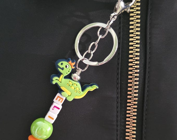 Personalized Beaded Bar Keychain with Silicone Focal Bead.  Great for personalizing backpacks and sport bags for easy identification.