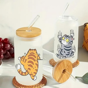 Funny Cats UV DTF Transfer Wraps for 16oz glasses, coffee mugs, water bottles and any hard surfaces.  This is for the wrap transfer only.