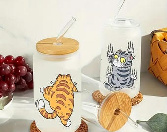 Funny Cats UV DTF Transfer Wraps for 16oz glasses, coffee mugs, water bottles and any hard surfaces.  This is for the wrap transfer only.