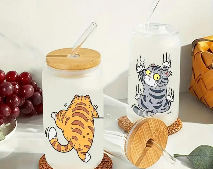 Funny Cats UV DTF Transfer Wraps for 16oz glasses, coffee mugs, water bottles and any hard surfaces.  This is for the wrap transfer only.