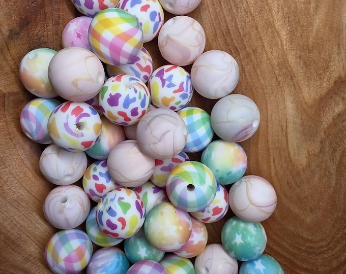 Pastel print 15mm Silicone Beads for Crafting and Jewelry. Comes in various prints