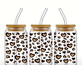 4pcs various Leapord Print 3D uv dtf rub-on Transfer Paper, High-Quality UV DTF Cup Transfer Sheet Wraps for 16oz Libbey Glasses