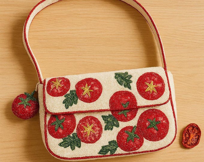 Viral A Slice of Tomato. Handmade beaded Handbag. New With Tags