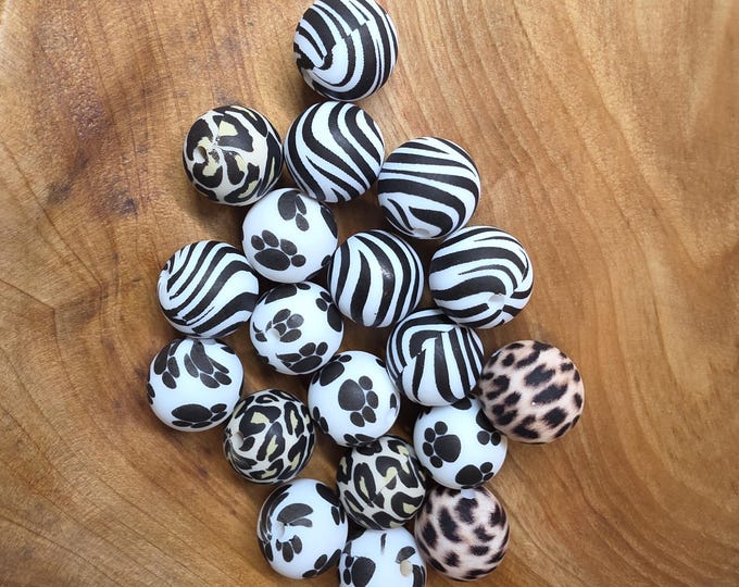 Animal print 15mm Silicone Beads for Crafting and Jewelry. Comes in various prints