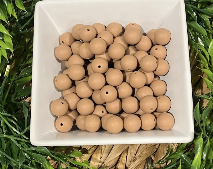 Camel Brown Silicone 15mm Beads for Crafting, Jewelry beadable pens, wristlets, car charms, and more. Comes in various quantities.