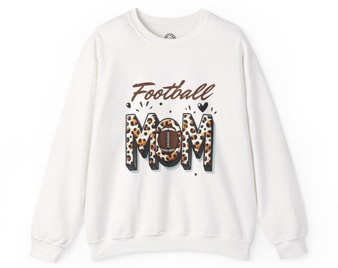 Football Mom Crewneck Sweatshirt, Sports Apparel Gift for Moms, Casual Cozy Fashion, Game Day Outfit, Leopard Print Sweatshirt