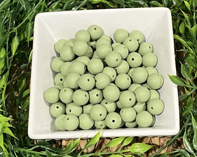 Matcha Green Silicone 15mm Beads for Crafting, Jewelry beadable pens, wristlets, car charms, and more. Comes in various quantities.