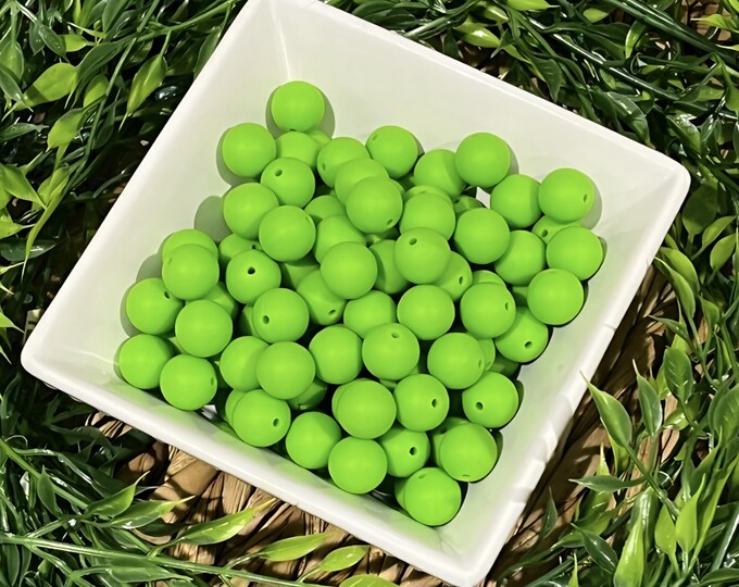 Lime Green Silicone 15mm Beads for Crafting, Jewelry beadable pens, wristlets, car charms, and more. Comes in various quantities.