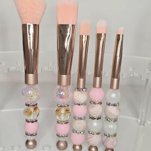 Makeup Brushes-Set of 5 beaded makeup brushes.  Beaded with elegant silicone and acrylic beads with rhinestone and crystal accents.