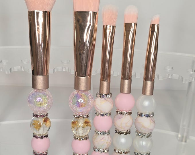 Makeup Brushes-Set of 5 beaded makeup brushes.  Beaded with elegant silicone and acrylic beads with rhinestone and crystal accents.