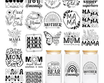 UV DTF Transfer Decal Mom Black and Clear Bundles.  10 Decals for 6 Dollars