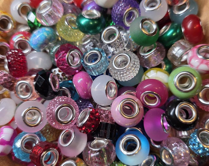 Wide-mouth Mixed Color Spacer Beads: 15 Count.  Variety of Options to choose from. Silicone beadable items, Jewelry beads, Craft Beads.