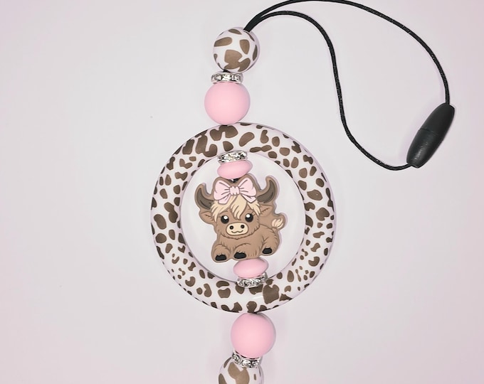 Highland Cow Silicone Car Charm, Silicone Beads, Silicone Focal Bead, Rearview Mirror Charm, Car Hanging Charm, Gift Idea, Gifts for Her