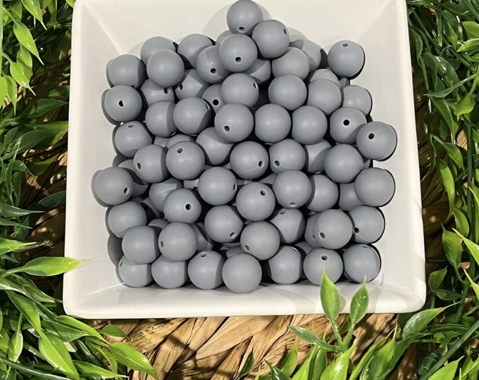 Gray Silicone 15mm Beads for Crafting, Jewelry beadable pens, wristlets, car charms, and more. Comes in various quantities.
