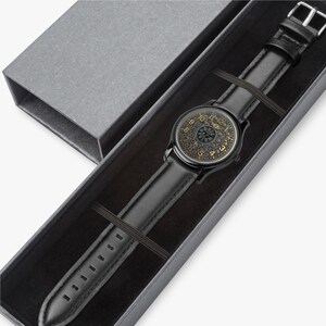 Bell Systems Manhole Cover Black Stainless Steel Watch with 3 Genuine Leather Bands - Japanese Movement image 3