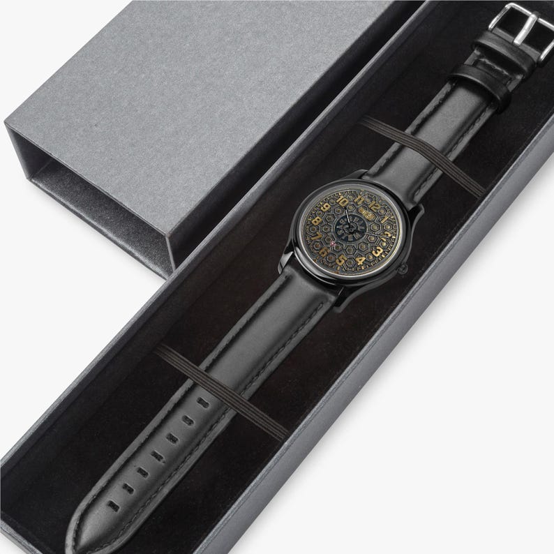 Bell Systems Manhole Cover Black Stainless Steel Watch with 3 Genuine Leather Bands - Japanese Movement image 3