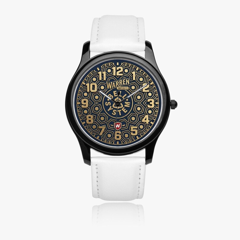 Bell System Manhole Cover Watch - Black Stainless Steel with Leather Bands image 6