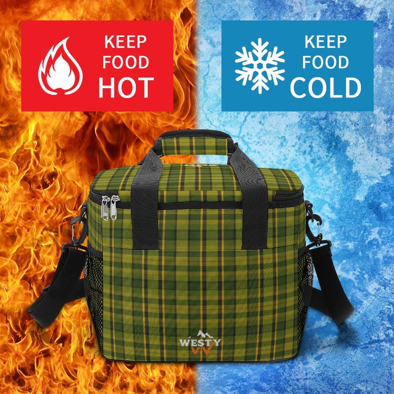Green Plaid 30-Can Insulated Cooler Bag with Strap image 5