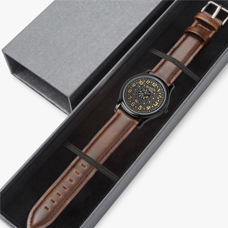 Bell System Manhole Cover Watch - Black Stainless Steel with Leather Bands image 8