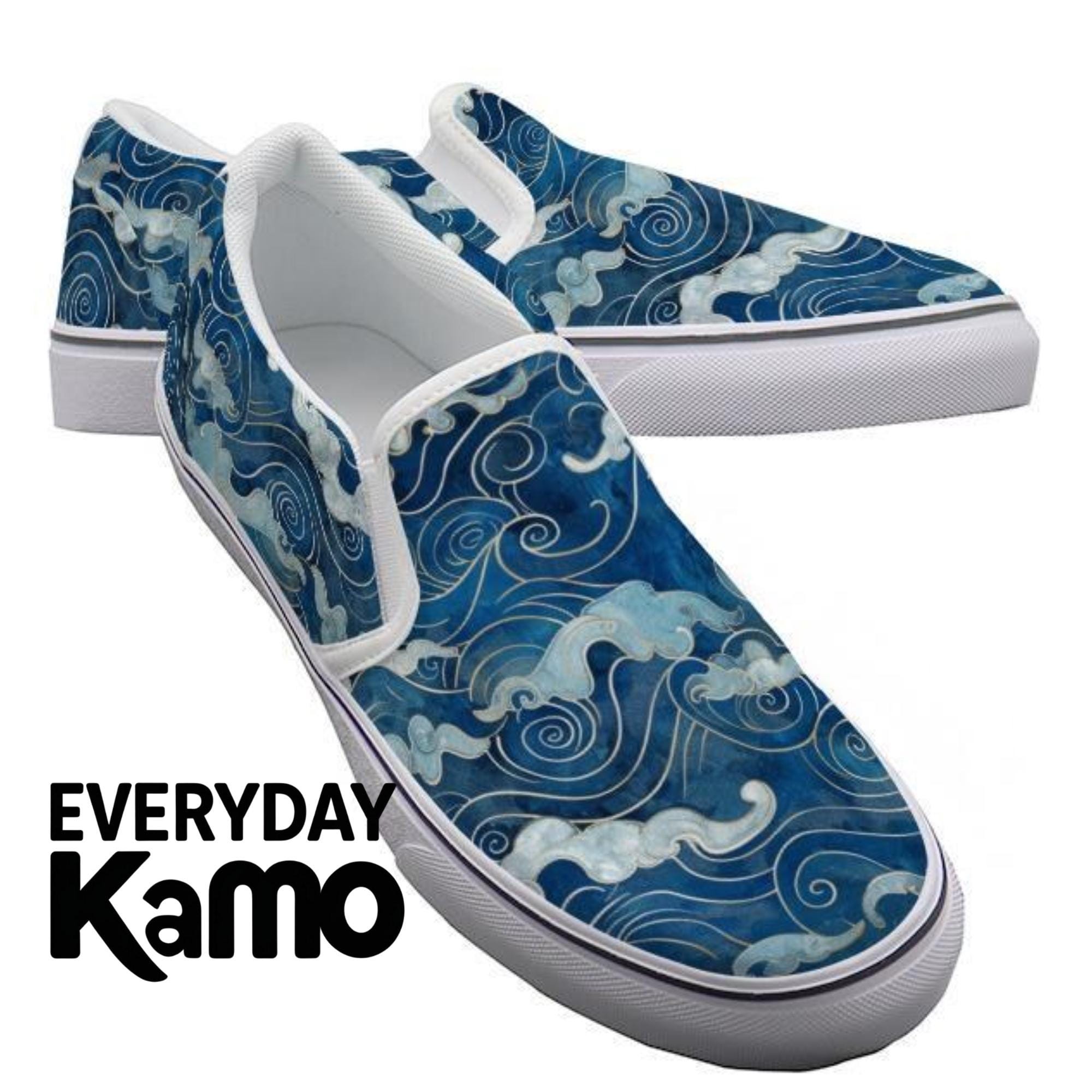 Men's Blue Wave Slip-On Canvas Shoes Breathable Ocean Pattern Daily Footwear