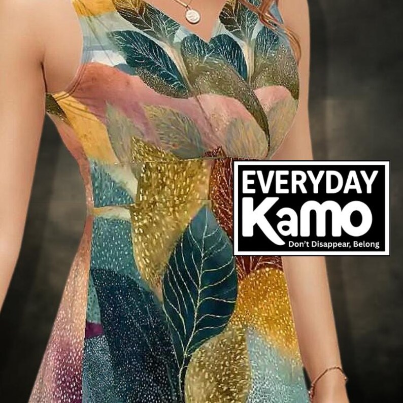 Robe Kamo abstraite à col en V pour tous les jours, tenue d'été moderne. 180 g de soie au lait image 6