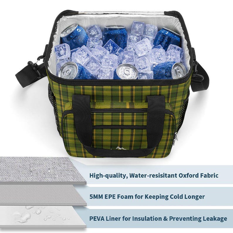 Green Plaid 30-Can Insulated Cooler Bag with Strap image 6
