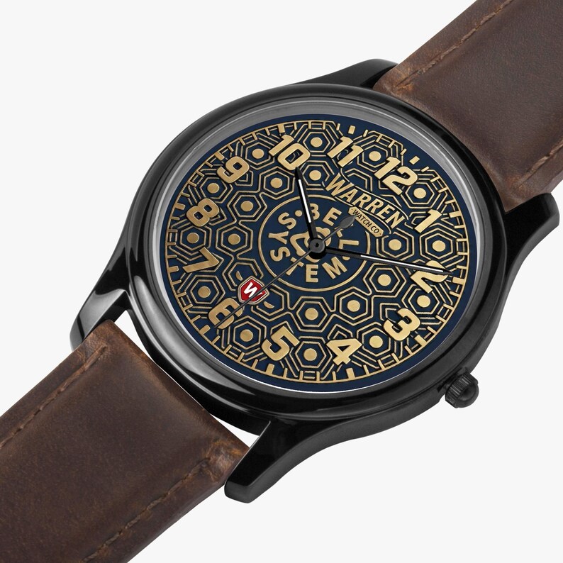 Bell System Manhole Cover Watch - Black Stainless Steel with Leather Bands image 7