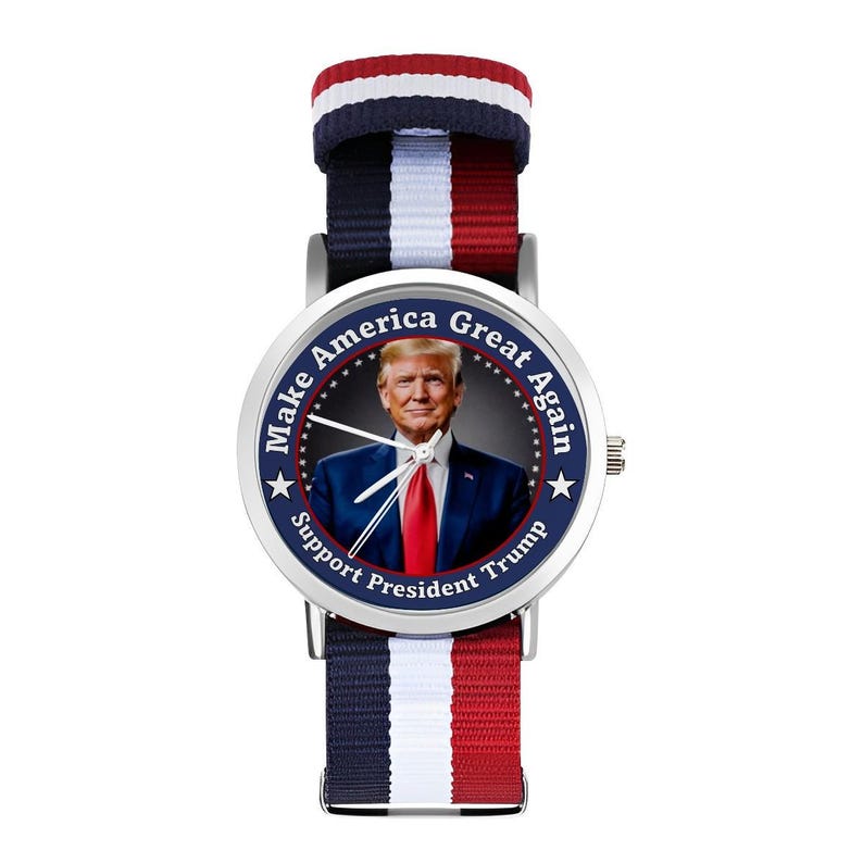 Reloj de pulsera MAGA Trump / Correa patriótica roja, blanca y azul imagen 2