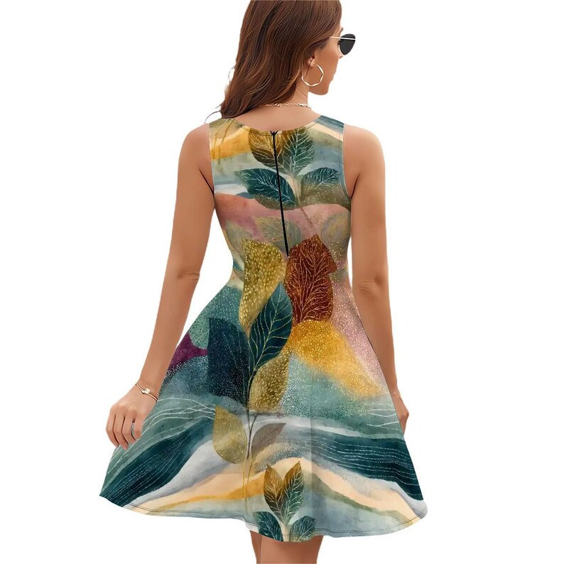 Robe Kamo abstraite à col en V pour tous les jours, tenue d'été moderne. 180 g de soie au lait image 9
