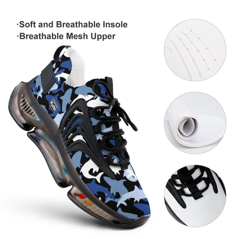Everyday Kamo Deep Blue Shark Kamo Performance Sneakers | Men's Stylish Athletic Shoes | Comfort Fit Flying-Weave Design image 5