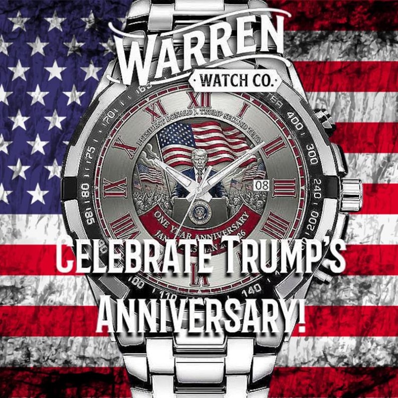 Zegarek z okazji rocznicy prezydentury Donalda Trumpa: chronograf z okazji drugiej rocznicy kadencji Donalda Trumpa z motywem flagi USA zdjęcie 2
