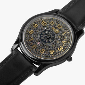 Bell Systems Manhole Cover Black Stainless Steel Watch with 3 Genuine Leather Bands - Japanese Movement image 10