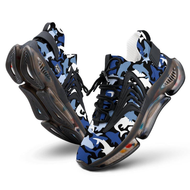 Everyday Kamo Deep Blue Shark Kamo Performance Sneakers | Men's Stylish Athletic Shoes | Comfort Fit Flying-Weave Design Black