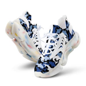Everyday Kamo Deep Blue Shark Kamo Performance Sneakers | Men's Stylish Athletic Shoes | Comfort Fit Flying-Weave Design White ffffff