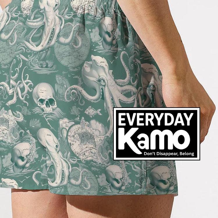 Men's Kraken Skull Map Boxer Shorts Vintage Nautical Underwear