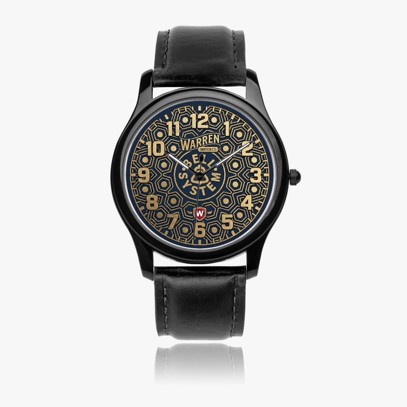 Bell System Manhole Cover Watch - Black Stainless Steel with Leather Bands image 9