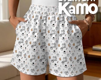 Pantaloni da casa da donna con stampa di zampa di cane / Pantaloncini comodi elasticizzati in quattro direzioni per dormire / Pantaloncini casual e da allenamento adorabili