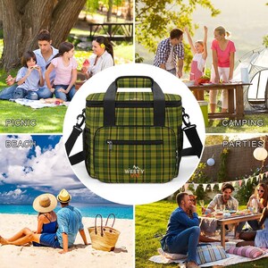 Green Plaid 30-Can Insulated Cooler Bag with Strap image 3