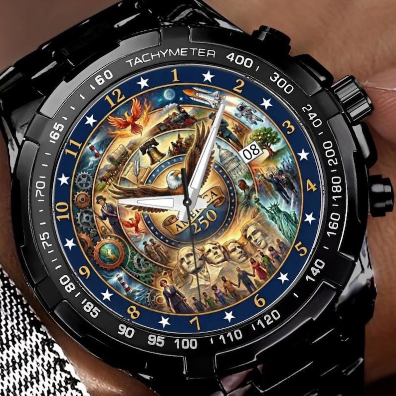 Zegarek z chronografem z okazji 250. rocznicy powstania Ameryki – patriotyczny metalowy zegarek zdjęcie 1