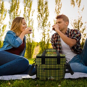 Green Plaid 30-Can Insulated Cooler Bag with Strap image 8