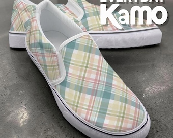 Pastel Plaid Slip-On Canvas Sneakers | All-Day Comfort Women's Shoes